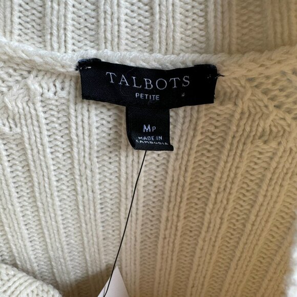 Talbots Long Sleeve Mock Neck Cable Knit Cream Sweater Women's Size M Petite - Picture 4 of 9